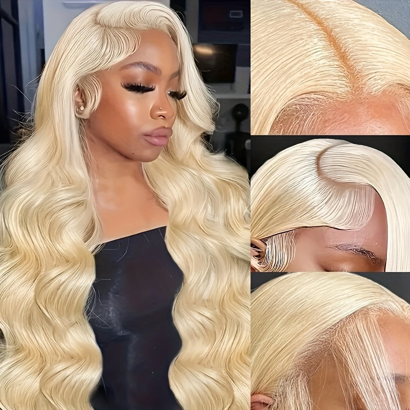 38 Inch 613 13x6 Lace Front Wig Human Hair Body Wave Blonde 613 HD Lace Front Pre Plucked Wig