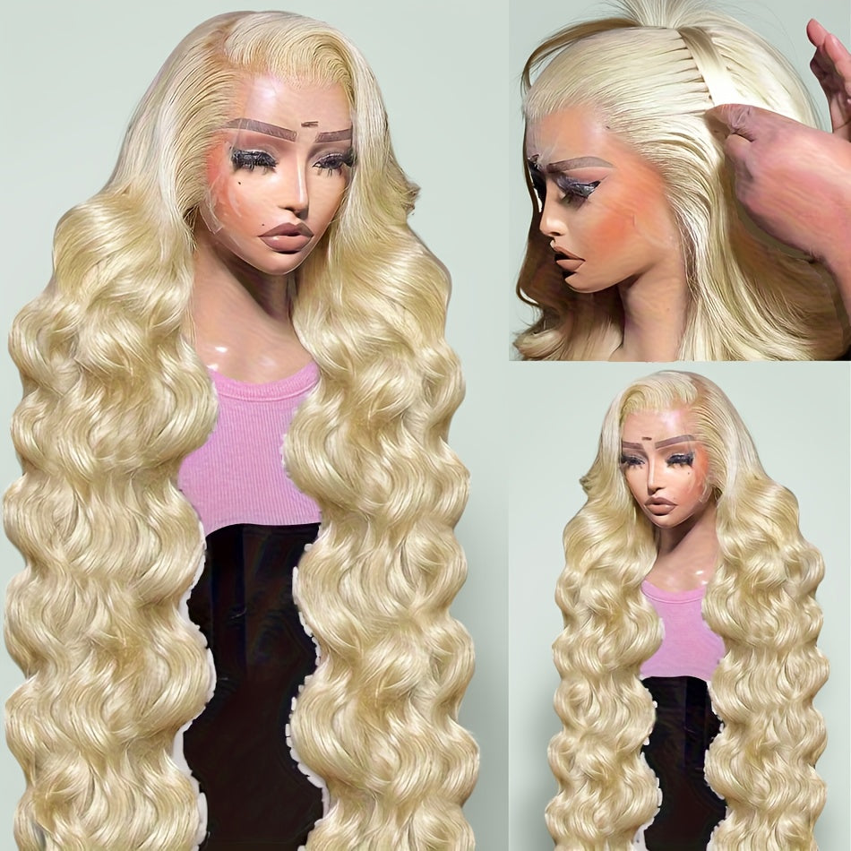 38 Inch 613 13x6 Lace Front Wig Human Hair Body Wave Blonde 613 HD Lace Front Pre Plucked Wig