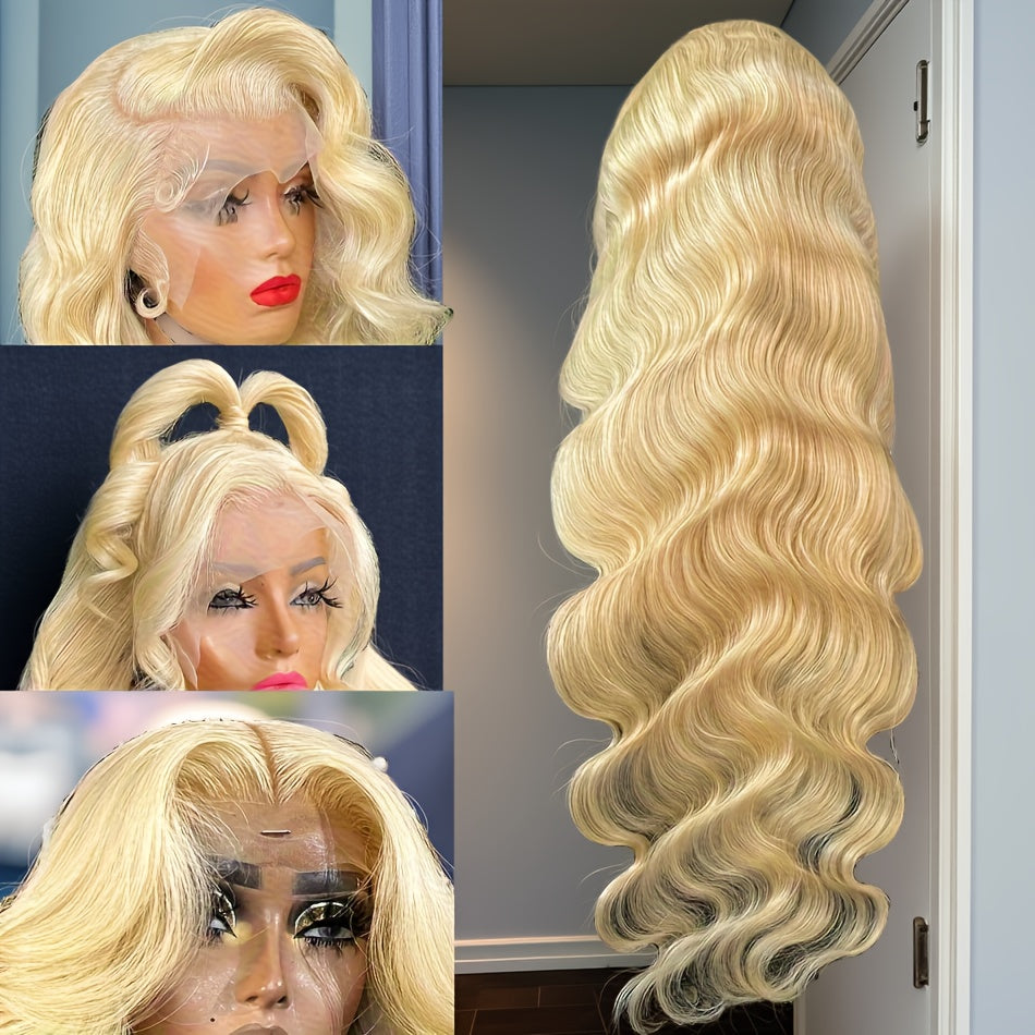 38 Inch 613 13x6 Lace Front Wig Human Hair Body Wave Blonde 613 HD Lace Front Pre Plucked Wig