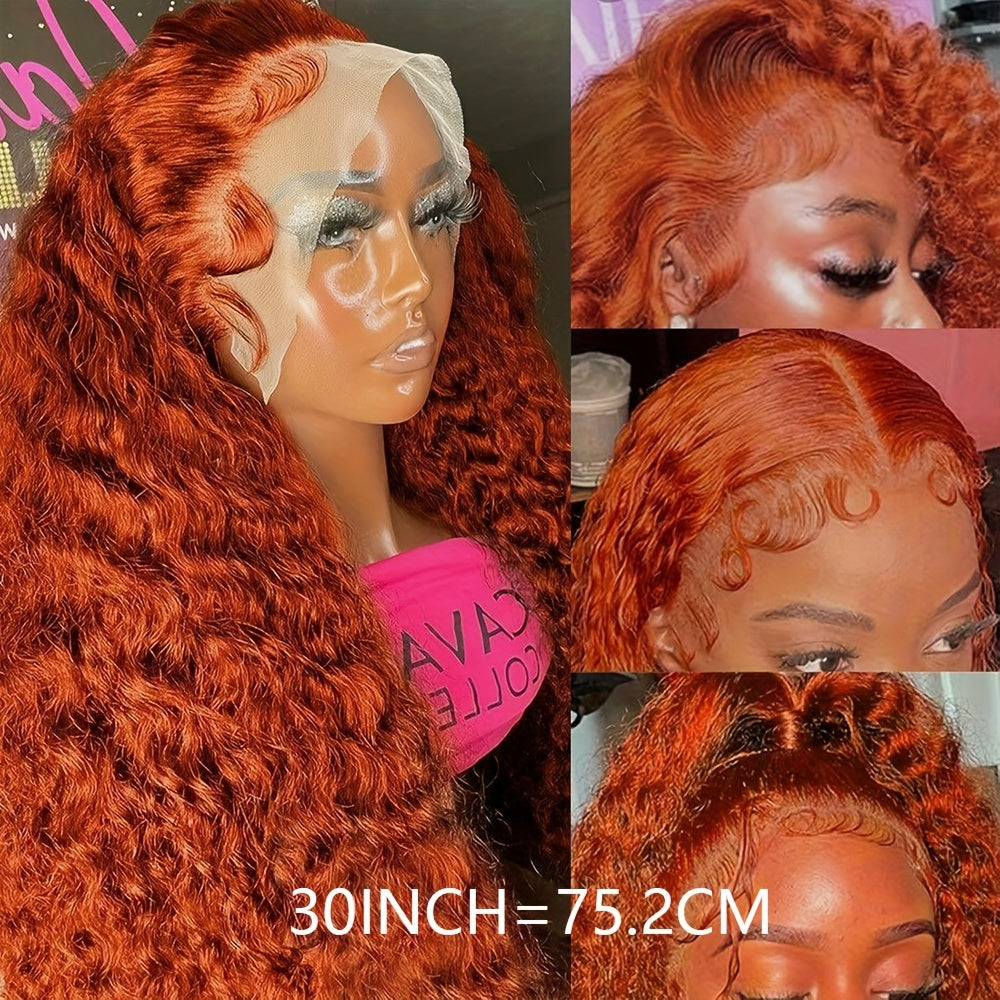 250 Density 350 Orange Ginger Curly Human Hair Wigs For Women 13x6 Hd Lace Frontal Deep Wave Wigs Brazilian Water Wave Color Wig