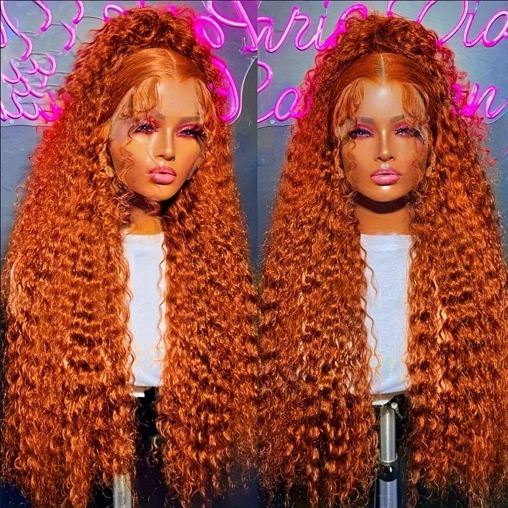 250 Density 350 Orange Ginger Curly Human Hair Wigs For Women 13x6 Hd Lace Frontal Deep Wave Wigs Brazilian Water Wave Color Wig