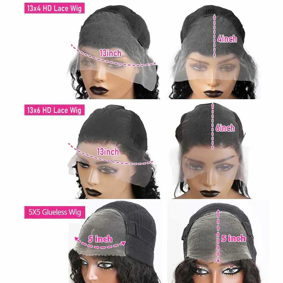 100% human hair curly short bob wig with 13x4, 13x6, and 5x5 HD lace options.