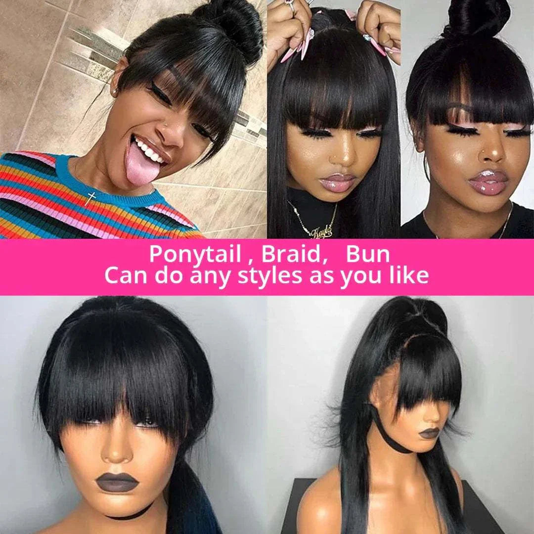 Bang Fringe Brazilian Bob Wig, 100% Human Hair, Glueless, Machine Made, 30 Inch, Straight Texture