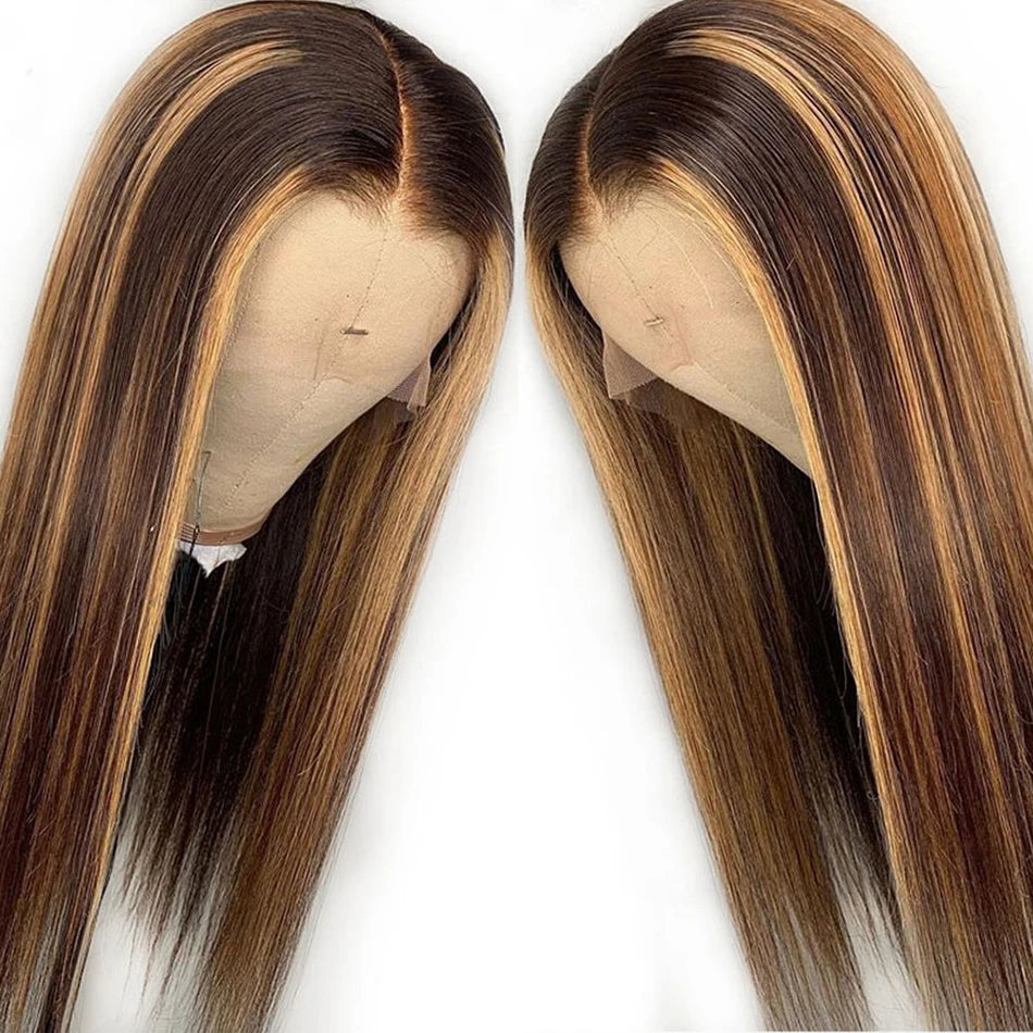 30 Inch 13x6 13x4 Highlight Lace Frontal Wig 220 Density Pre Plucked 4/27 Straight Ombre HD Lace Front Wigs Human Hair