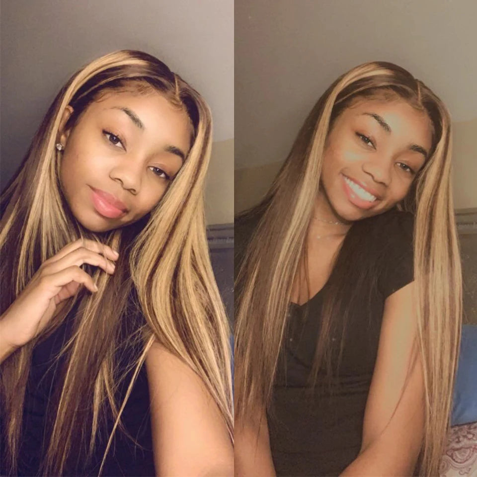 30 Inch 13x6 13x4 Highlight Lace Frontal Wig 220 Density Pre Plucked 4/27 Straight Ombre HD Lace Front Wigs Human Hair
