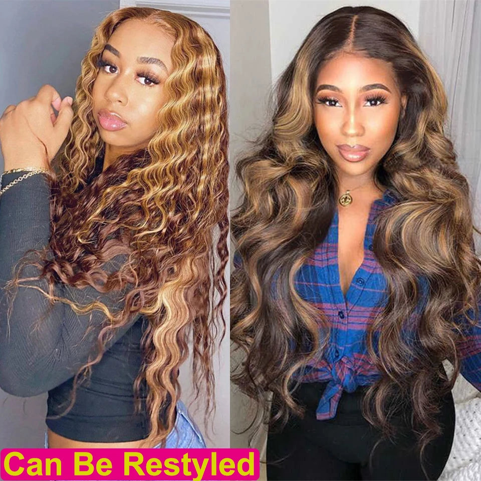 30 Inch 13x6 13x4 Highlight Lace Frontal Wig 220 Density Pre Plucked 4/27 Straight Ombre HD Lace Front Wigs Human Hair