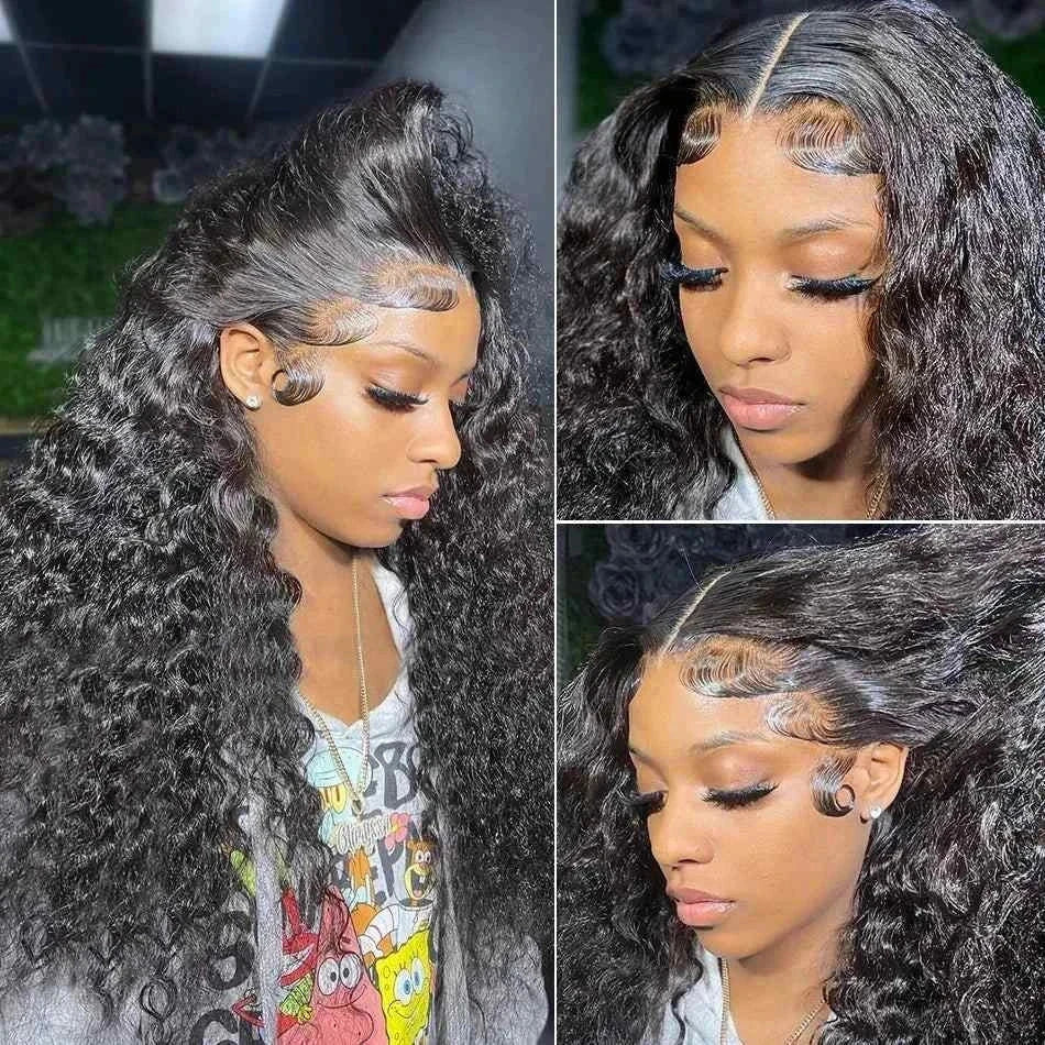HD lace front human hair wig, jerry curly, transparent lace, pre-plucked, deep wave, 220 density.