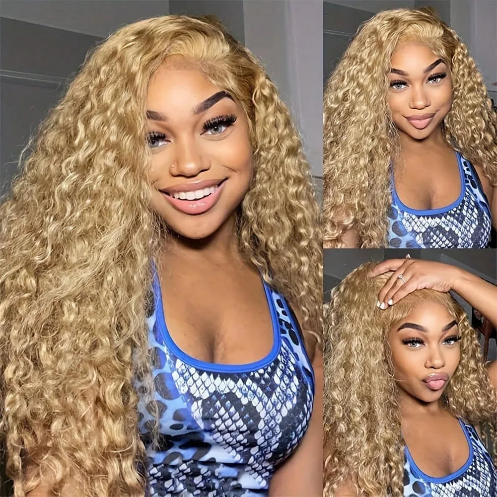 13x6 Deep Wave Lace Front Wigs Human Hair Honey Blonde HD Transparent Lace Frontal Wigs Human Hair #27 Curly Wigs Human Hair Wig