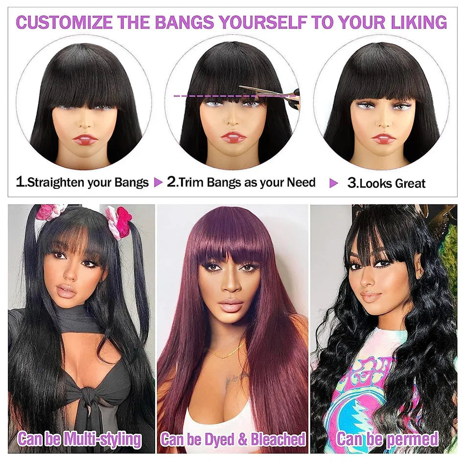 3x1 HD Lace Glueless Wig With Bangs usa