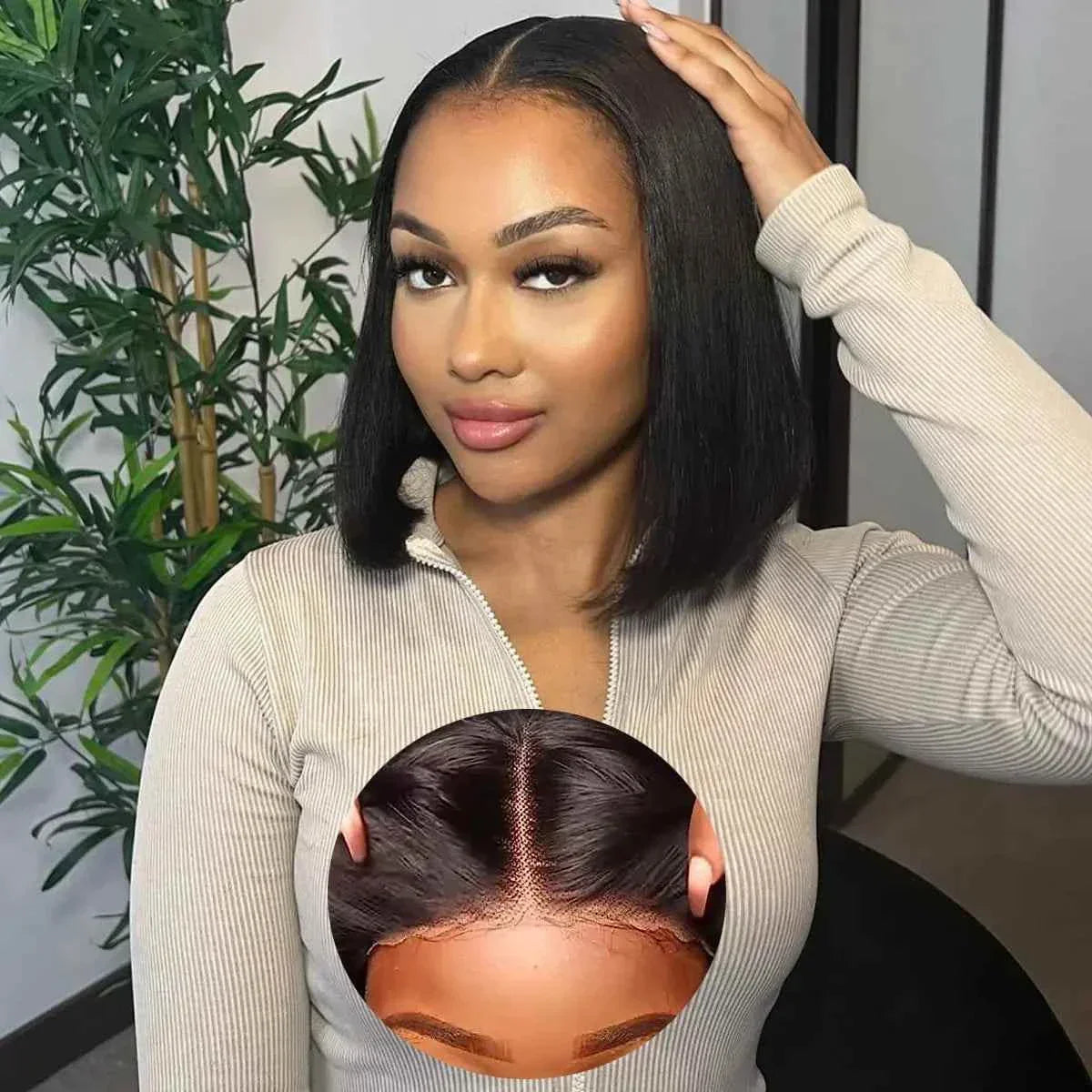 Glueless 4x4 HD lace short bob wig, pre-cut lace, straight closure, 100% human hair.