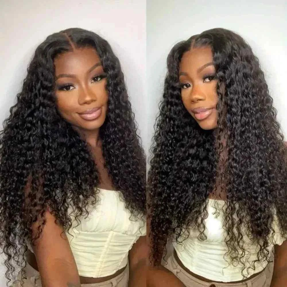 220 density Brazilian water wave curly wig, pre-plucked with bleach knots, available for 3-day delivery.