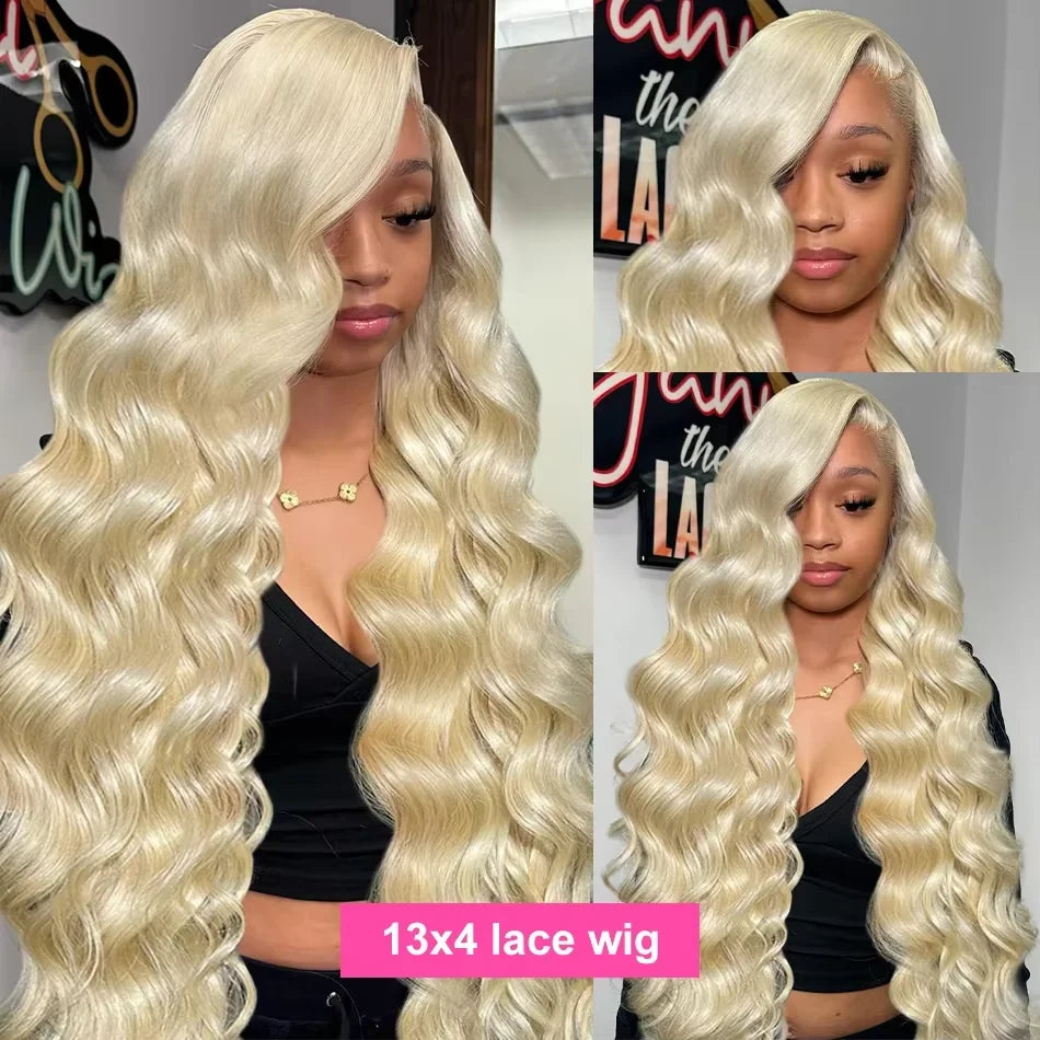 38 Inch 613 13x6 Lace Front Wig Human Hair Body Wave Blonde 613 HD Lace Front Pre Plucked Wig