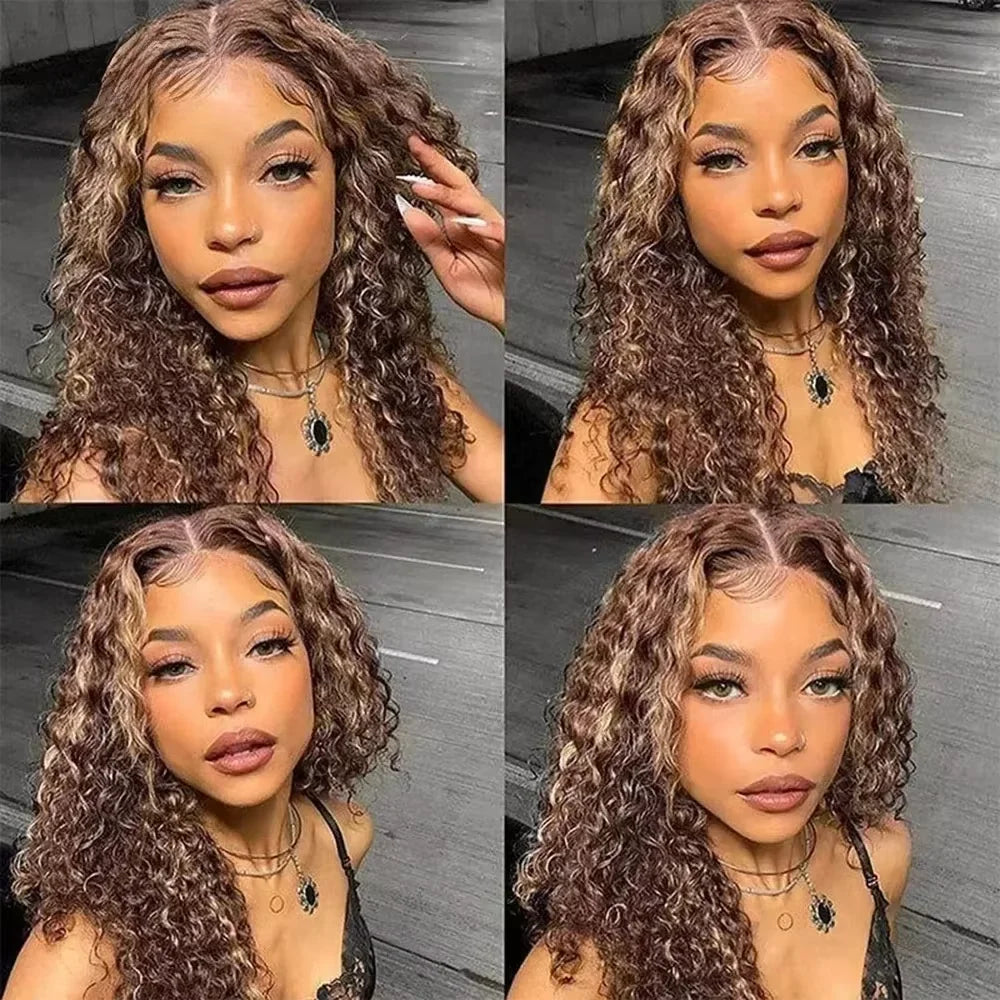 10 Inch 427 Bob Curly Wigs Human Hair with Draw String Glueless Wear And Go Pre Plucked Pre Cut Deep Wave Lace Front 220 Density