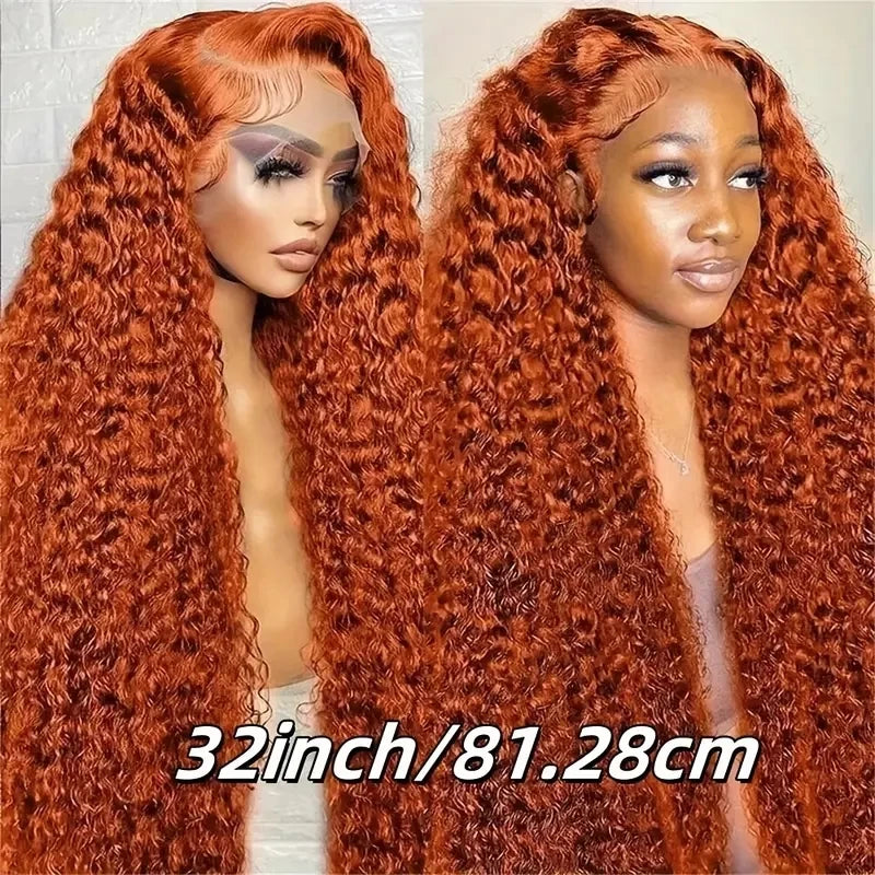 250 Density 350 Orange Ginger Curly Human Hair Wigs For Women 13x6 Hd Lace Frontal Deep Wave Wigs Brazilian Water Wave Color Wig