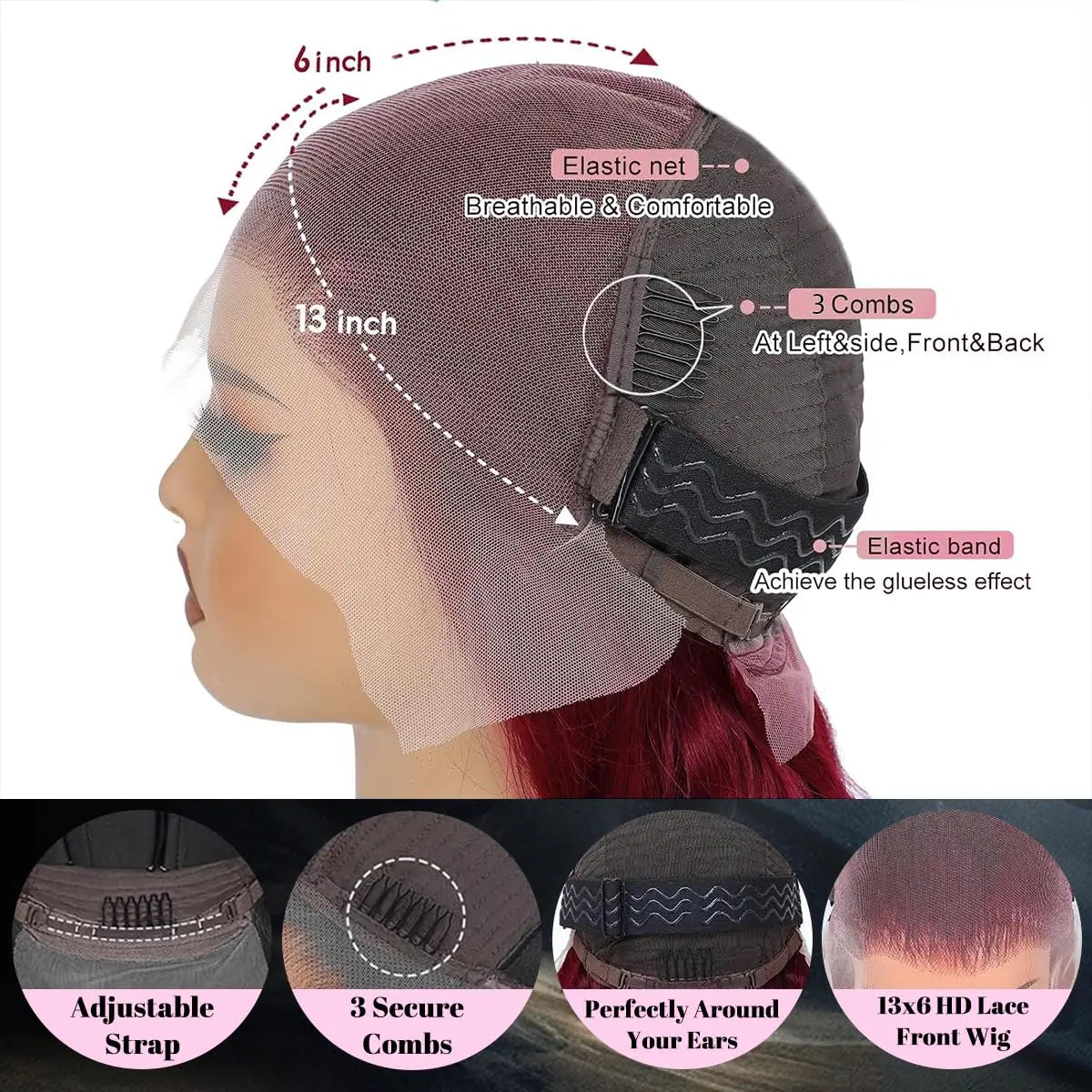 99J Burgundy Lace Front Wigs Human Hair Pre Plucked 220% Density HD Transparent Body Wave Lace Front Wigs