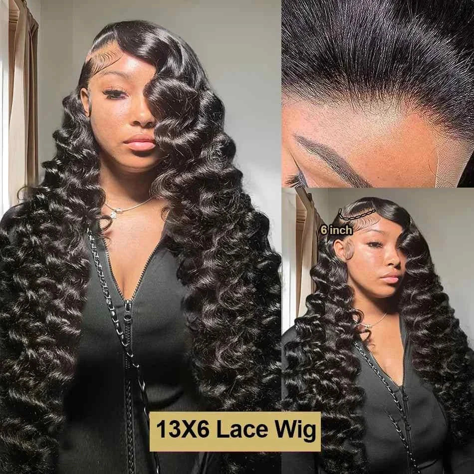 28 30 inch loose wave 13x6 HD lace frontal wig in Brazilian deep wave style.