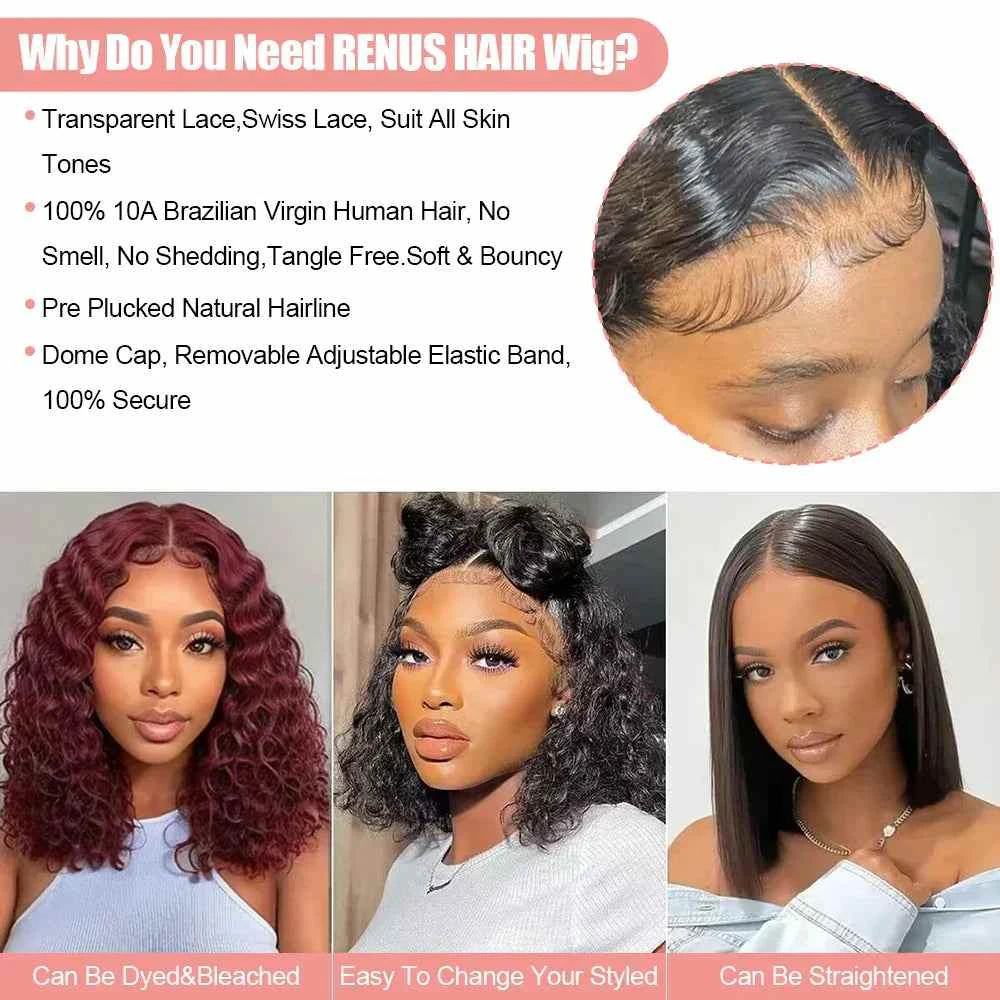 Short curly bob Brazilian human hair wig, natural black pixie cut, lace front.
