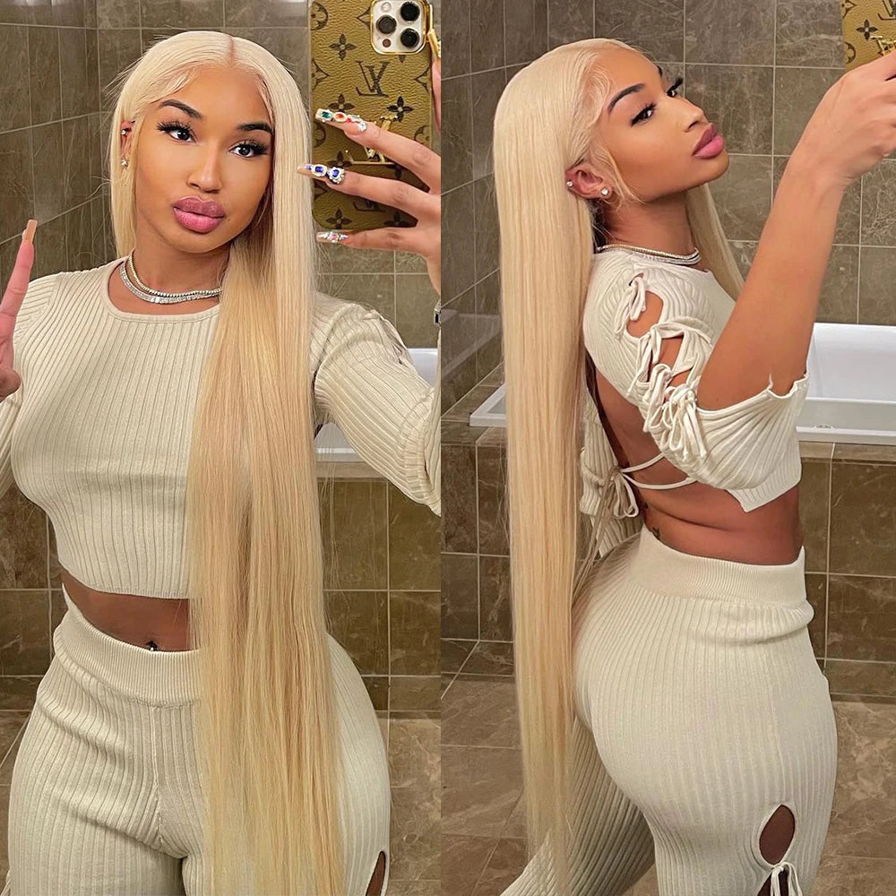 30 Inch 613 Blonde 13x6 Lace Front Wig Human Hair Body Wave Blonde Straight HD Lace Front Pre Plucked Wig