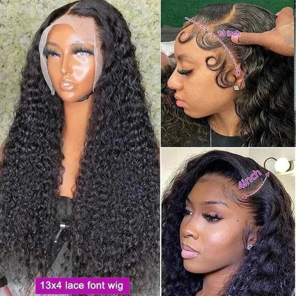 Deep wave human hair wigs with 220 density, deep curly lace front, HD lace, pre plucked frontal wig.