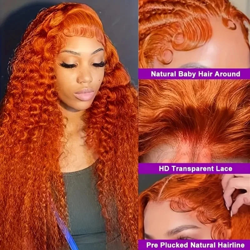 250 Density 350 Orange Ginger Curly Human Hair Wigs For Women 13x6 Hd Lace Frontal Deep Wave Wigs Brazilian Water Wave Color Wig