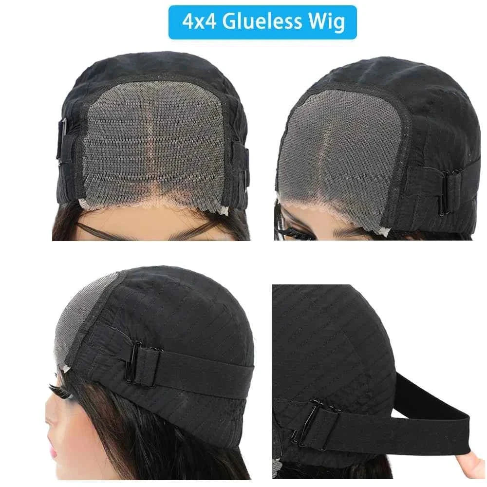 4x4 glueless bob wig cap construction details for human hair wig, ready to wear.