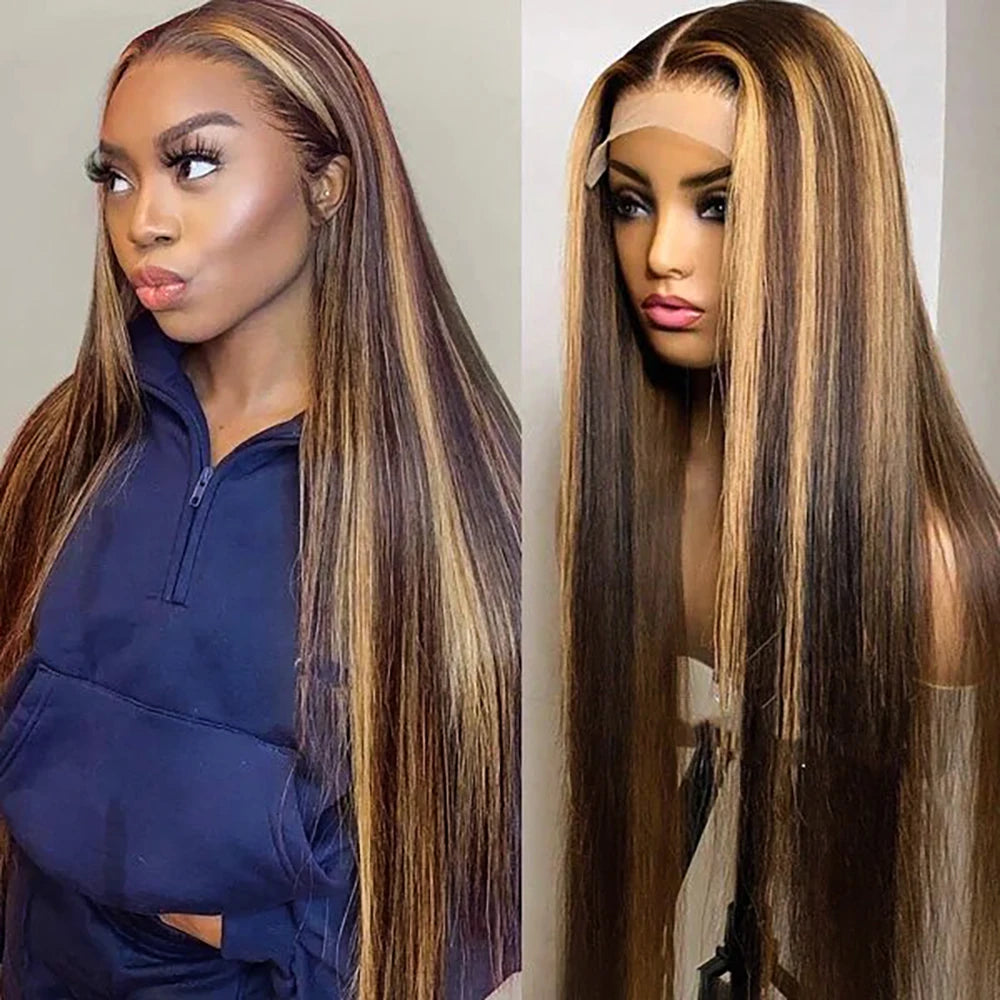 30 Inch 13x6 13x4 Highlight Lace Frontal Wig 220 Density Pre Plucked 4/27 Straight Ombre HD Lace Front Wigs Human Hair