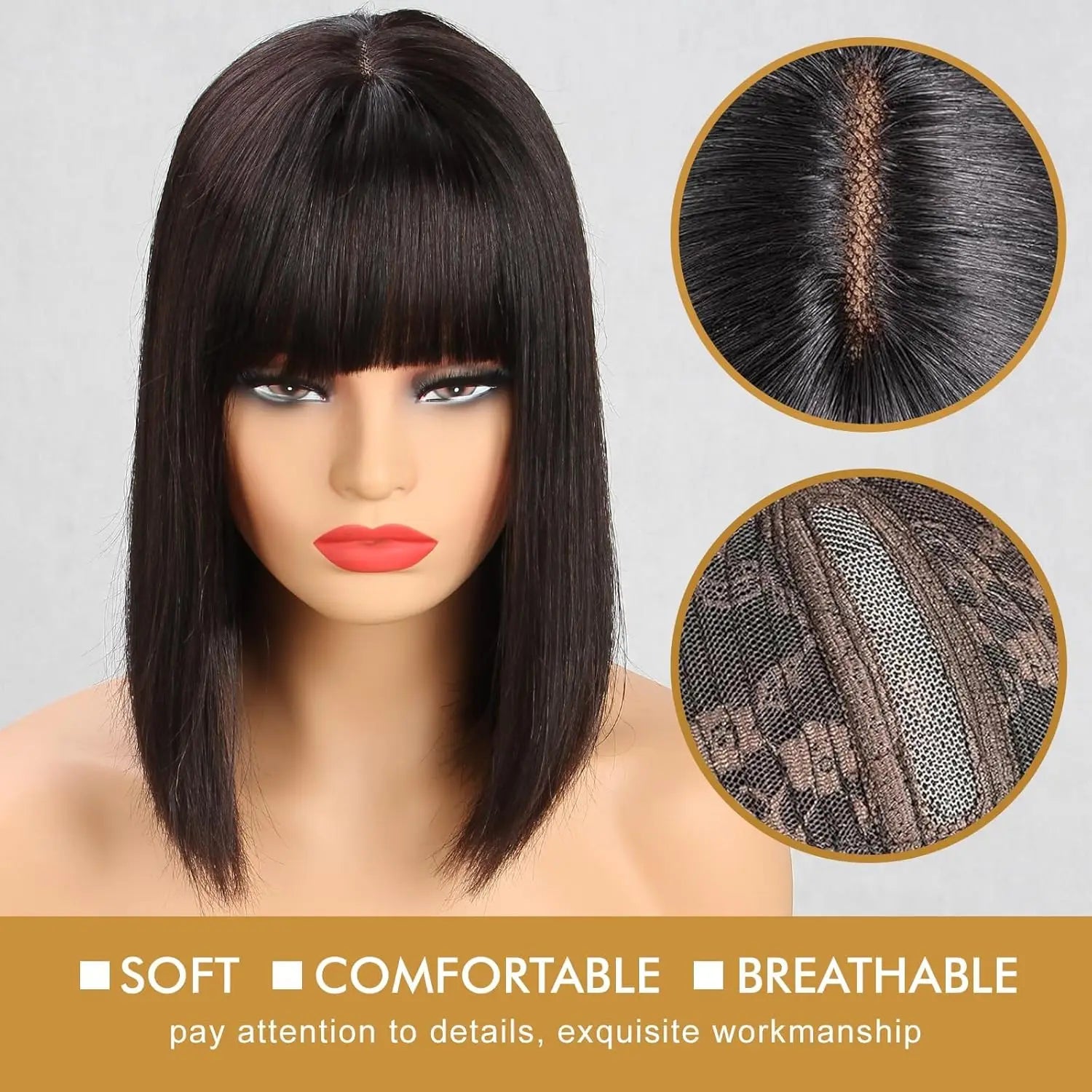 Straight Bob Wigs Human Hair 8 Inch Wear and Go 3X1 Human Hair Wig With Bangs Glueless Short BoB Wig