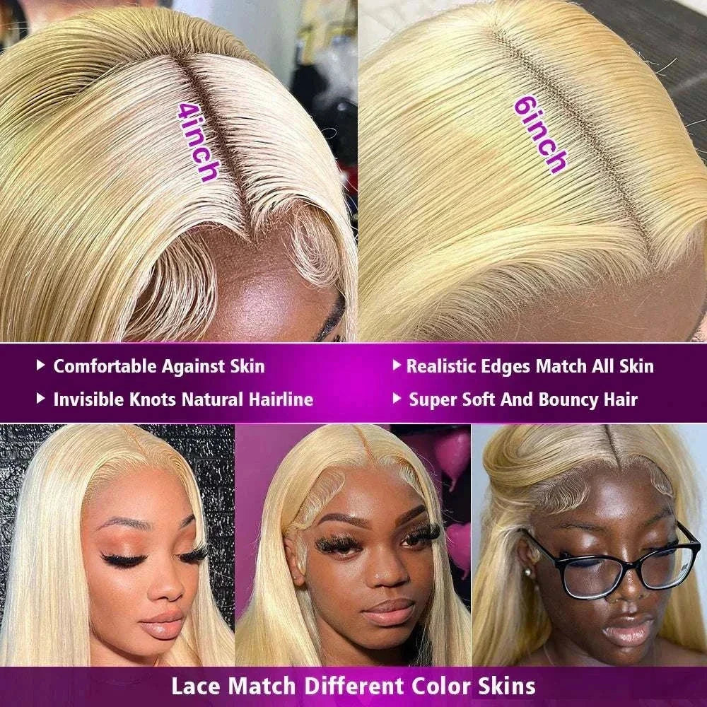 Chic honey blonde body wave lace wig made from authentic human hair, featuring realistic edges and comfortable fit.