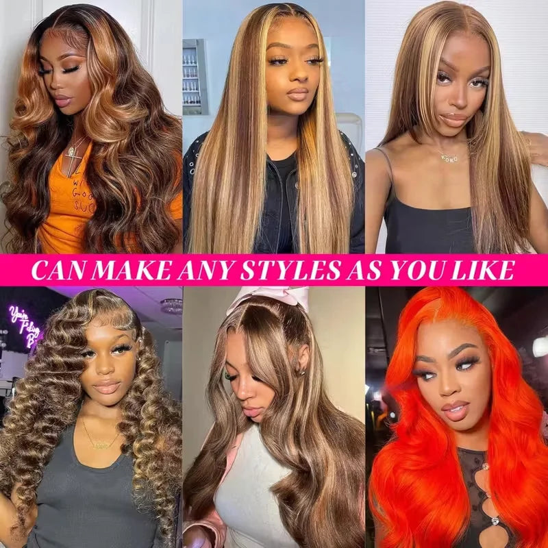 30 Inch 13x6 13x4 Highlight Lace Frontal Wig 220 Density Pre Plucked 4/27 Straight Ombre HD Lace Front Wigs Human Hair