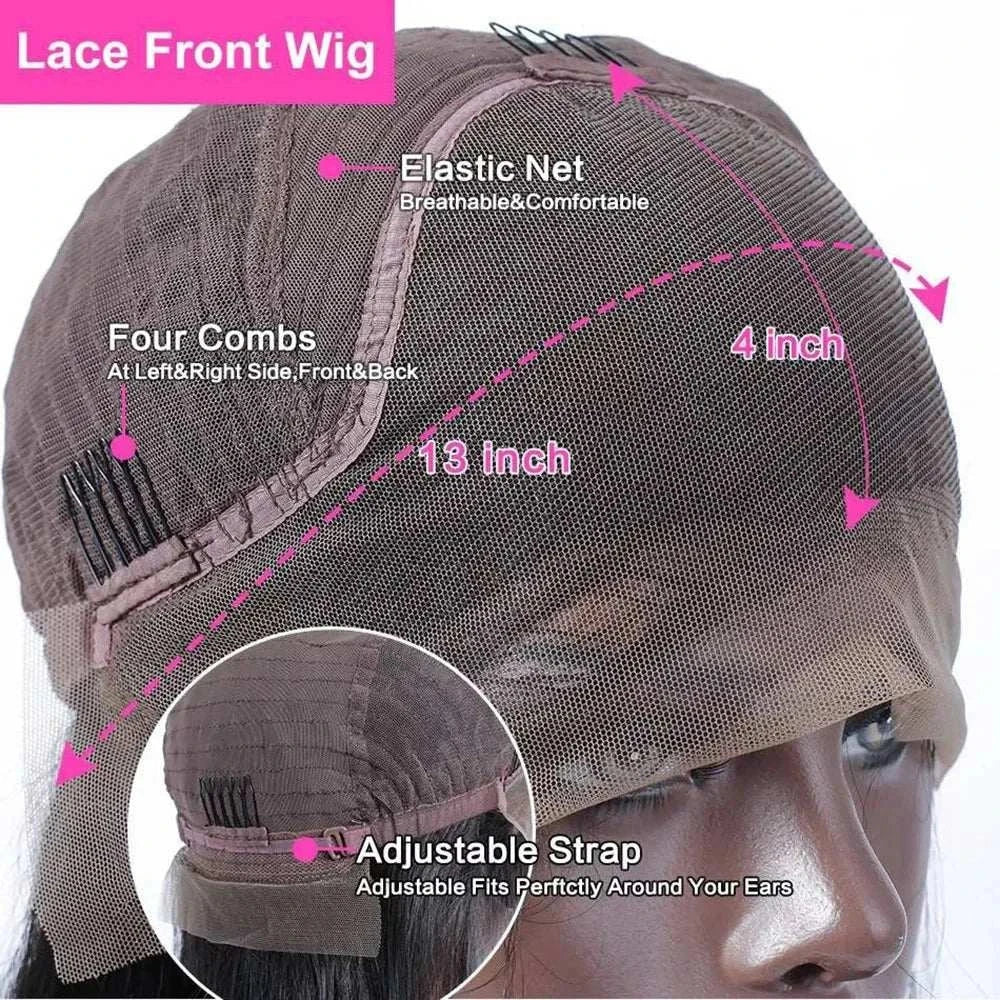 13x4 transparent lace water wave human hair wig with adjustable strap and elastic net.