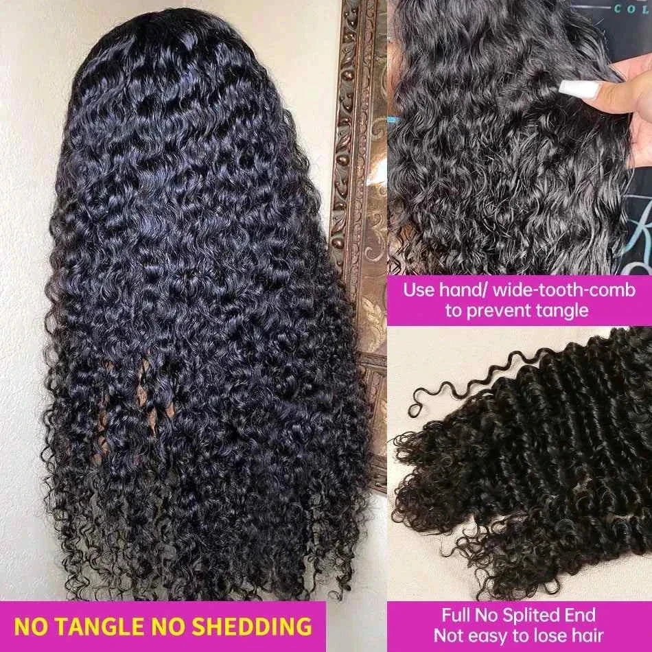 Curly wave frontal wig with HD lace, pre-bleached knots, and deep curls for volume and texture.