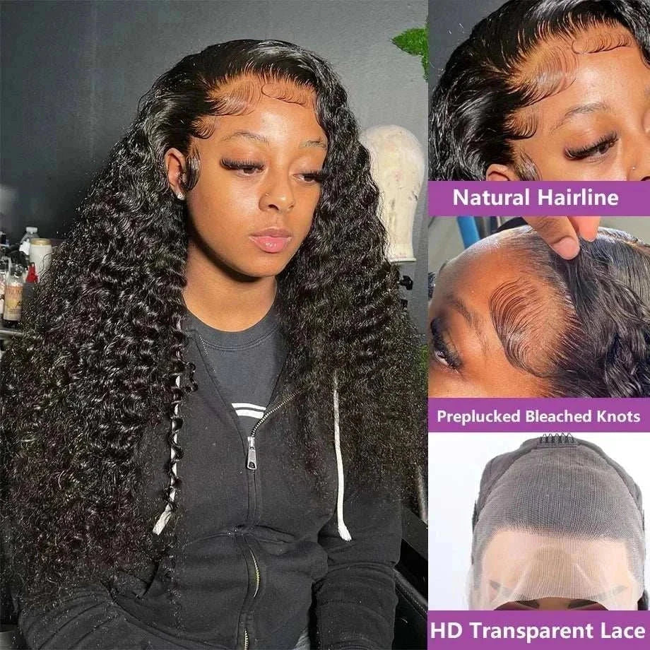 13x4 deep water curly lace front wig with transparent water wave lace, HD lace human hair, 180-200 density.
