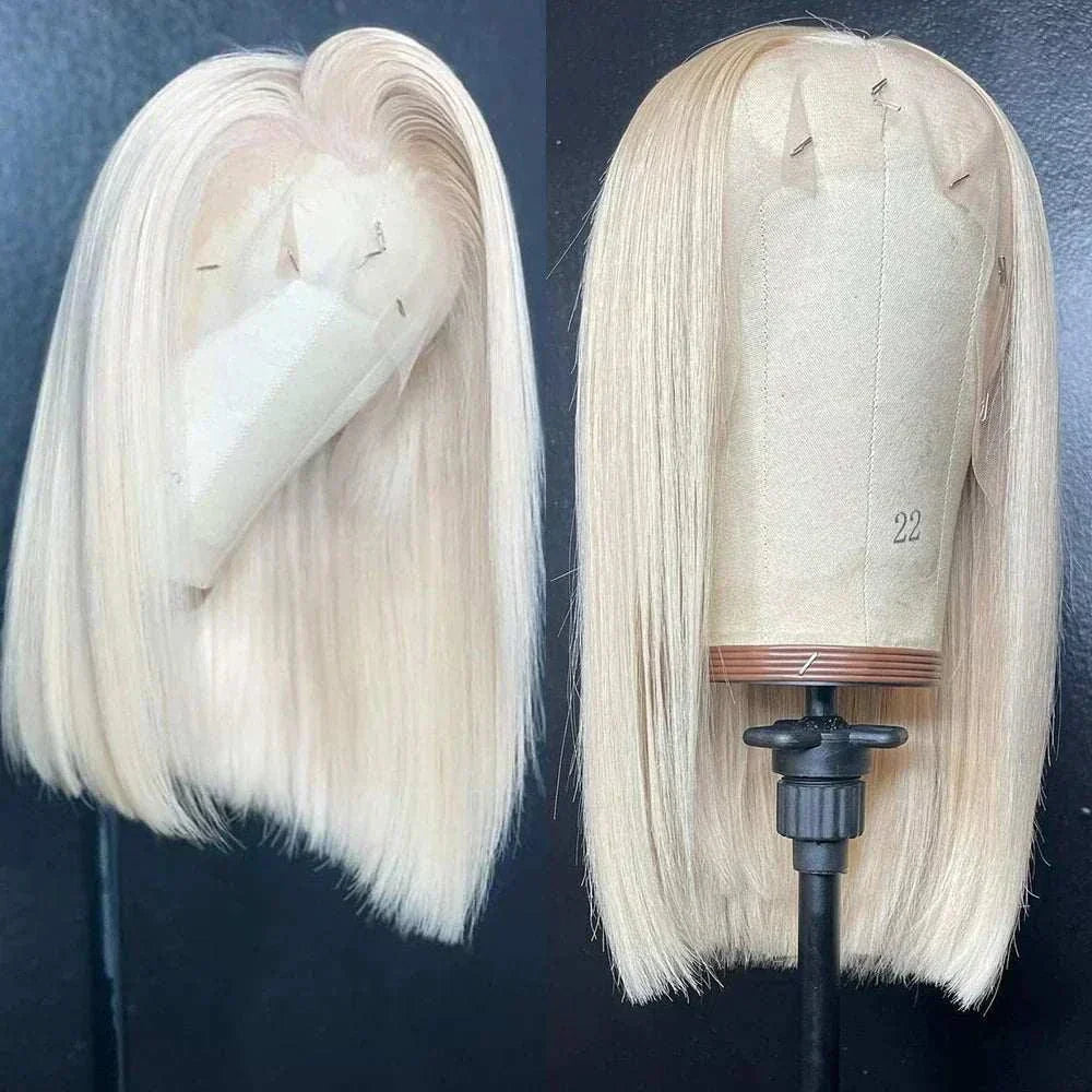 13x4 Platinum Ash Blonde Lace Front Wig, Short Bob Style, HD Transparent Lace, Brazilian Virgin Human Hair