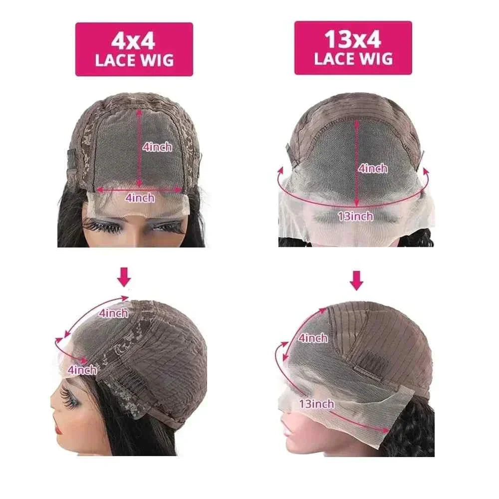 4x4 and 13x4 lace wig cap size comparison for kinky curly bob human hair wig.