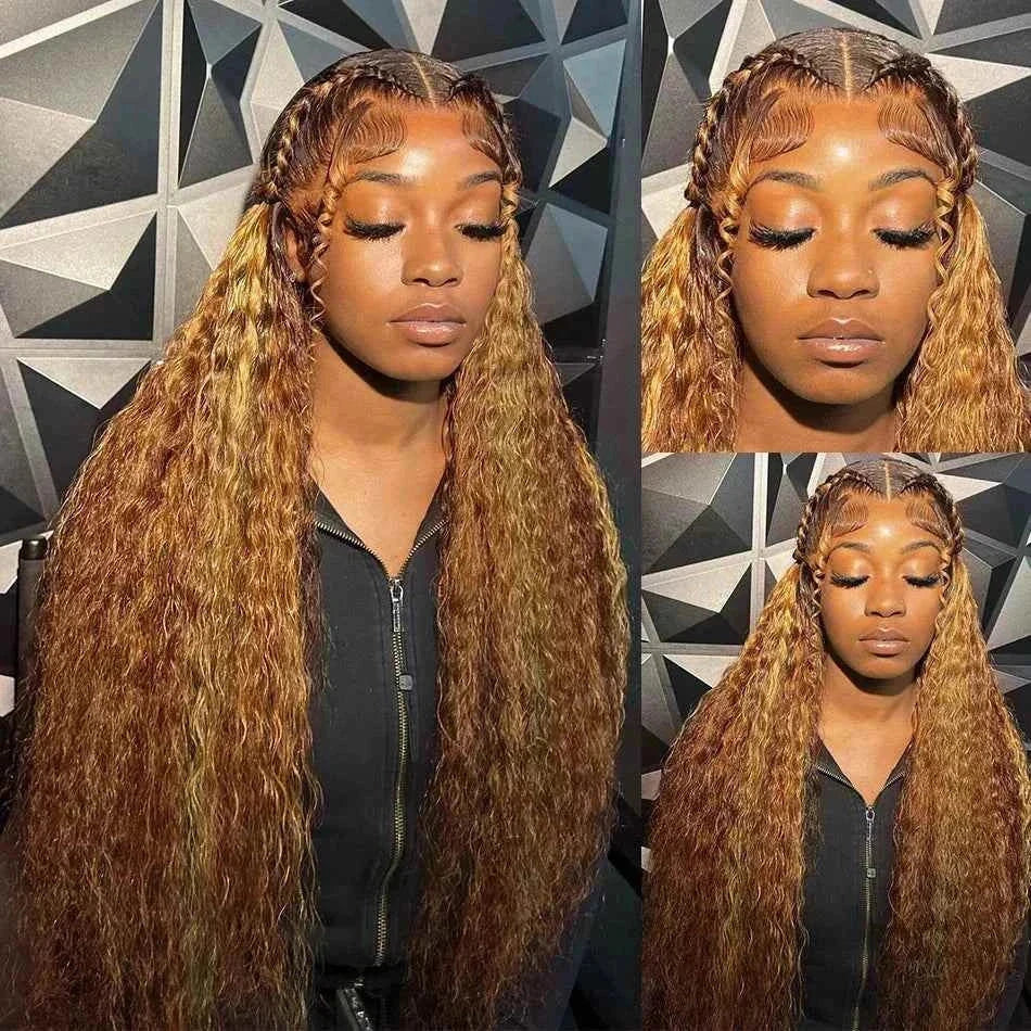 Highlight Ombre curly HD lace frontal wig, 13x4, 13x6, and 7x5 glueless, ready to wear, Remy Brazilian human hair, City African wigs.