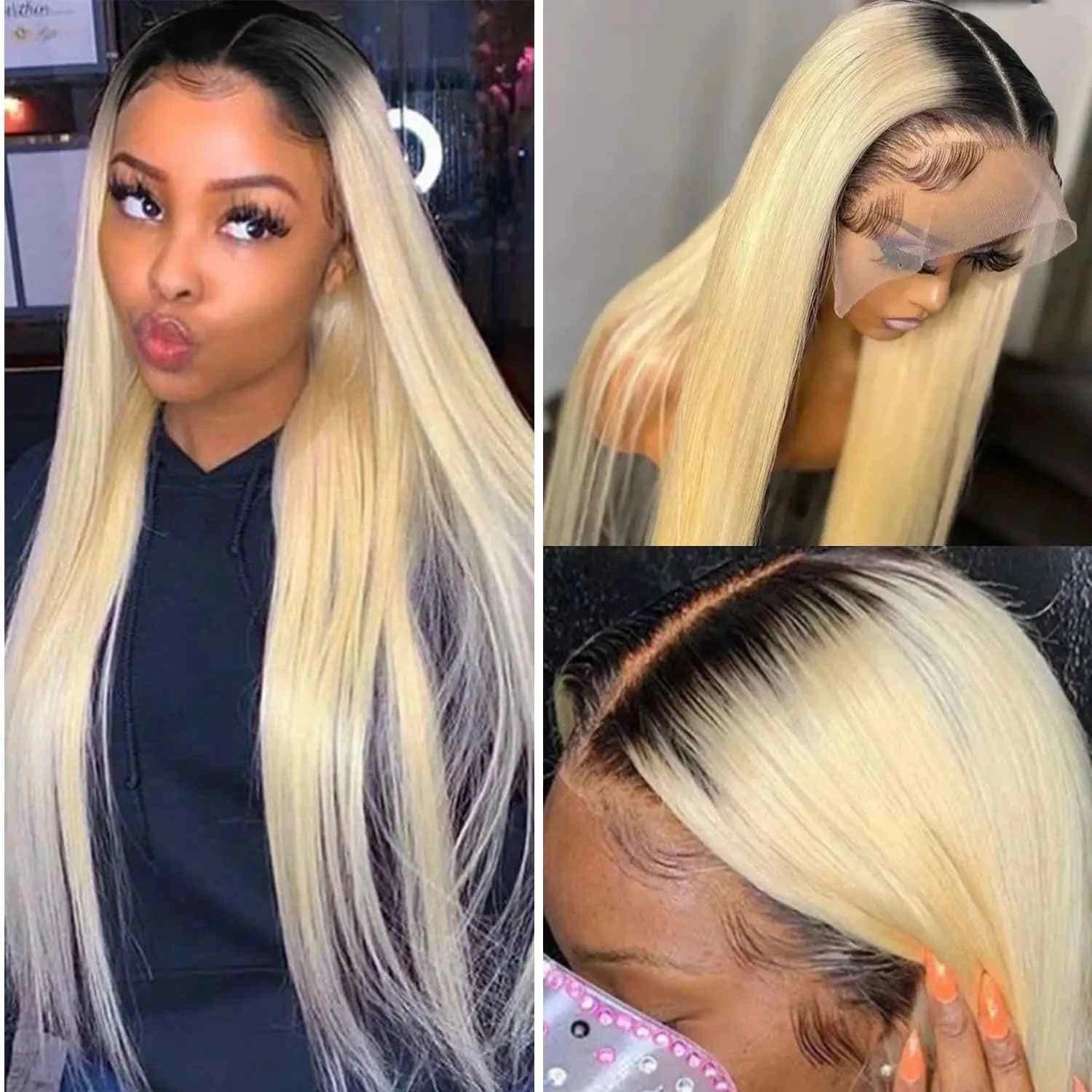1B/613 blonde lace front wig, HD lace, ombre, human hair, 200% density.