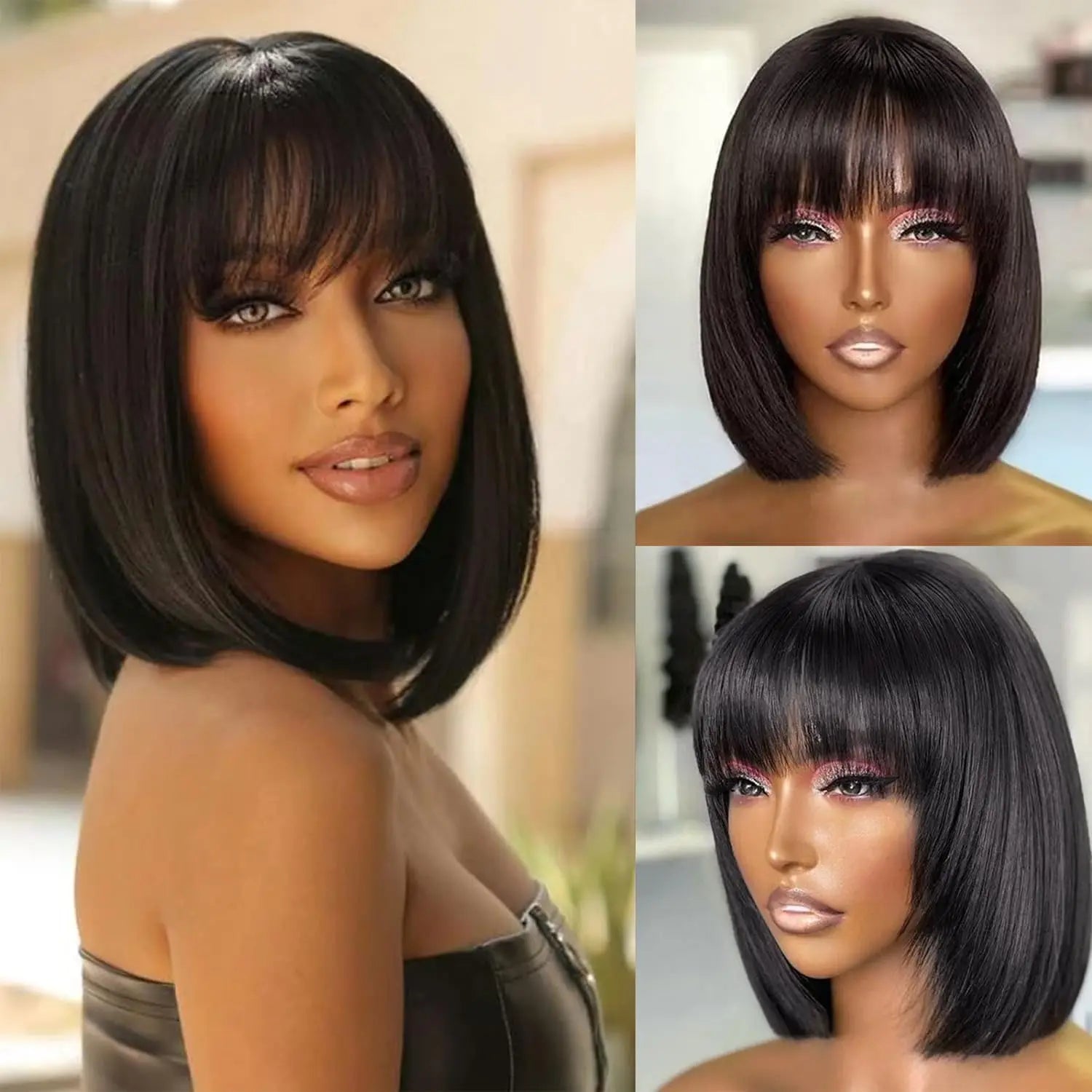 Straight Bob Wigs Human Hair 8 Inch Wear and Go 3X1 Human Hair Wig With Bangs Glueless Short BoB Wig