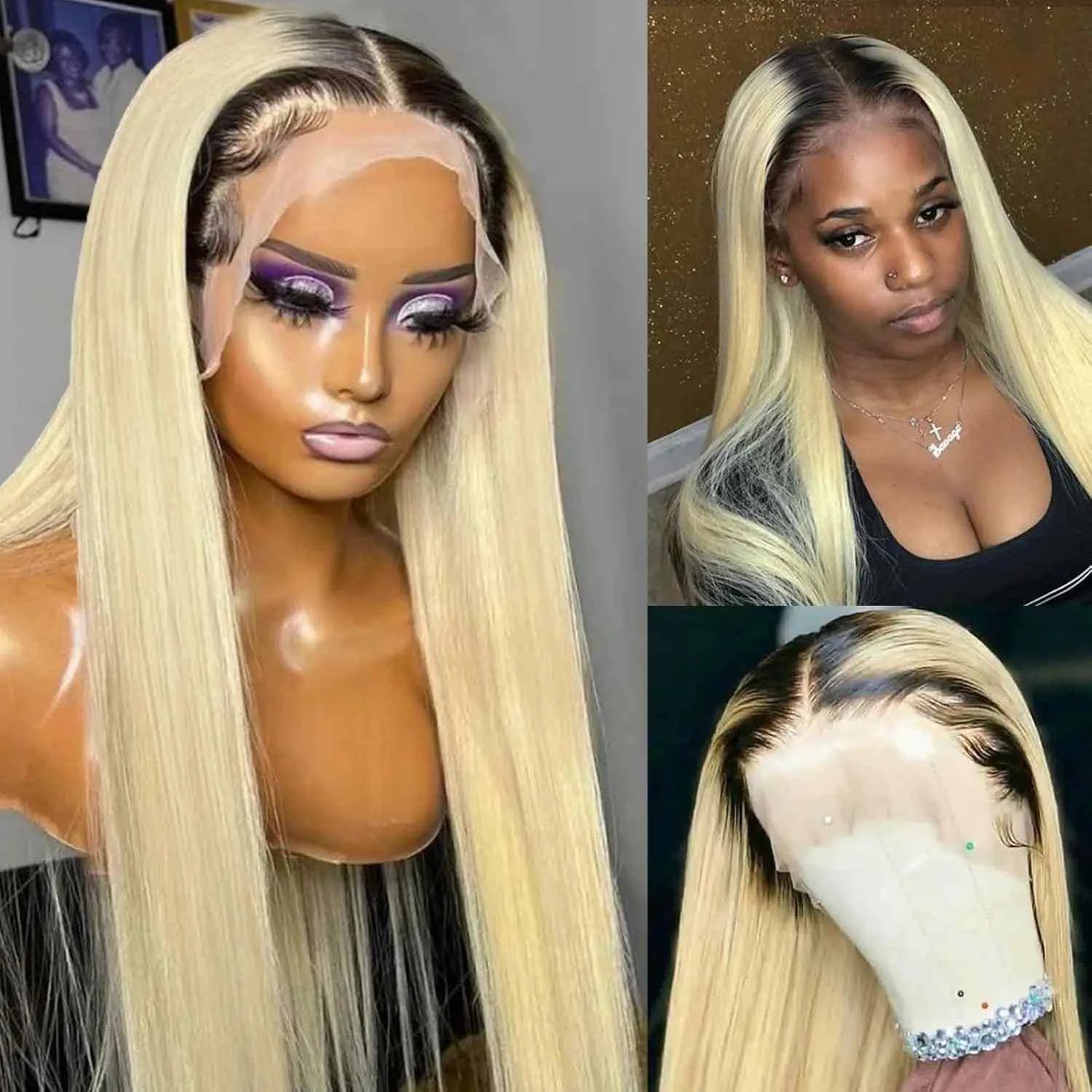 1B/613 Blonde 13x4 Lace Front Wig, HD 13x6 Lace, 200% Density Ombre Wig.