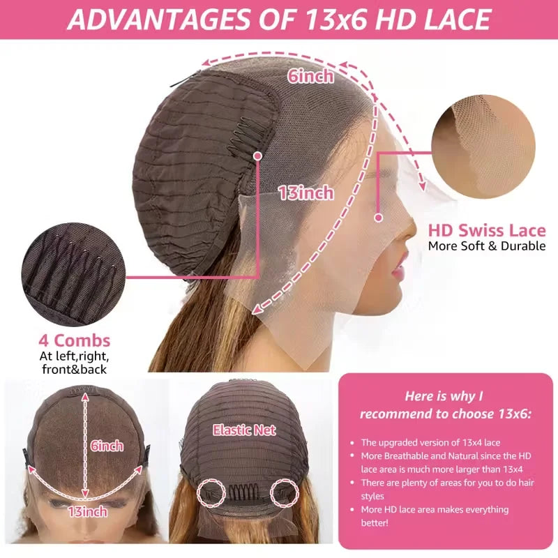 30 Inch 13x6 13x4 Highlight Lace Frontal Wig 220 Density Pre Plucked 4/27 Straight Ombre HD Lace Front Wigs Human Hair