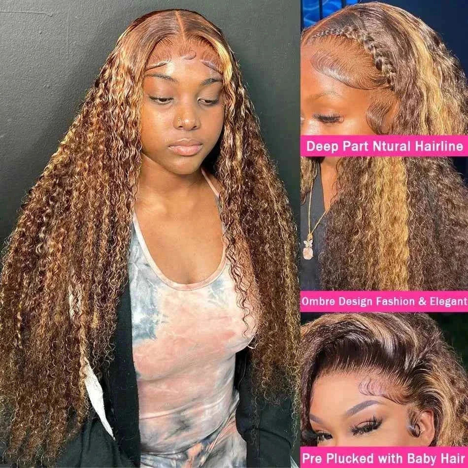 Highlight Ombre HD Lace Frontal Wig, Colored Curly 7x5 Glueless, Ready to Wear.