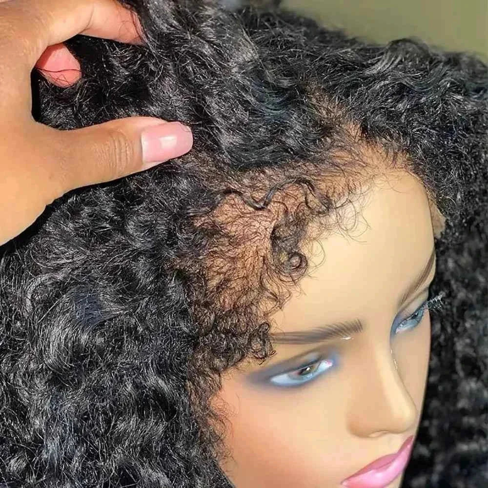 Kinky curly bob human hair wig with 4C edges and natural hairline, transparent lace front, 13x4 short curly bob closure.