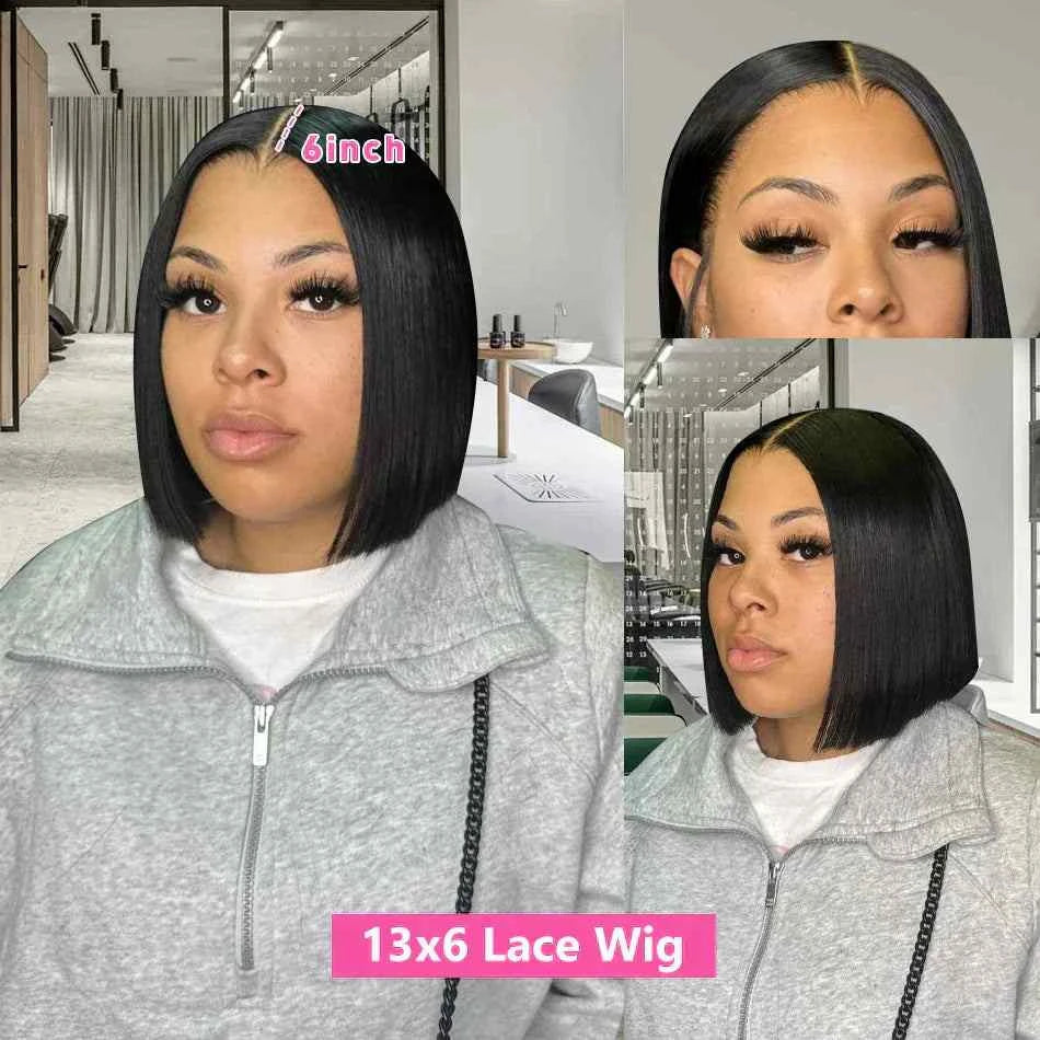 Bone Short Bob Wig Human Hair Lace Frontal HD, Straight and Glueless, 13x6 Lace Wig.