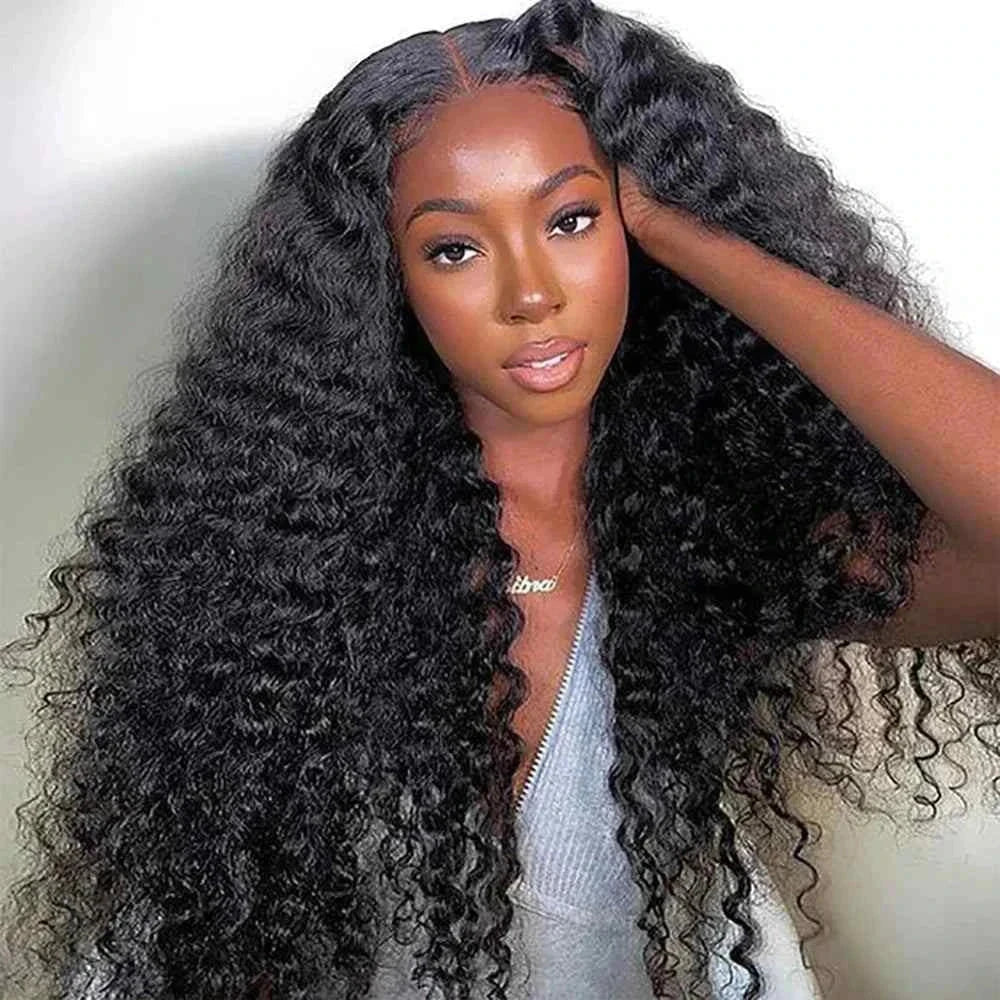 HD lace front jerry curly human hair wig with transparent lace, deep wave curls, pre-plucked, 220 density.
