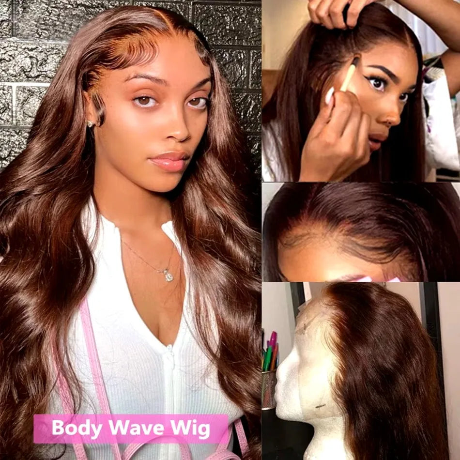 Chocolate Brown Lace Front Wig Body Wave Wig 13x6 Hd Lace Frontal Wig 250 Density Human Hair Wigs