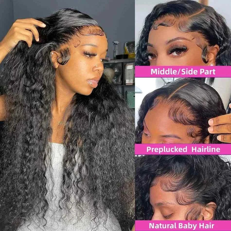 220 density water wave curly wig with pre-plucked bleach knots and natural baby hair, available for 3-day delivery.
