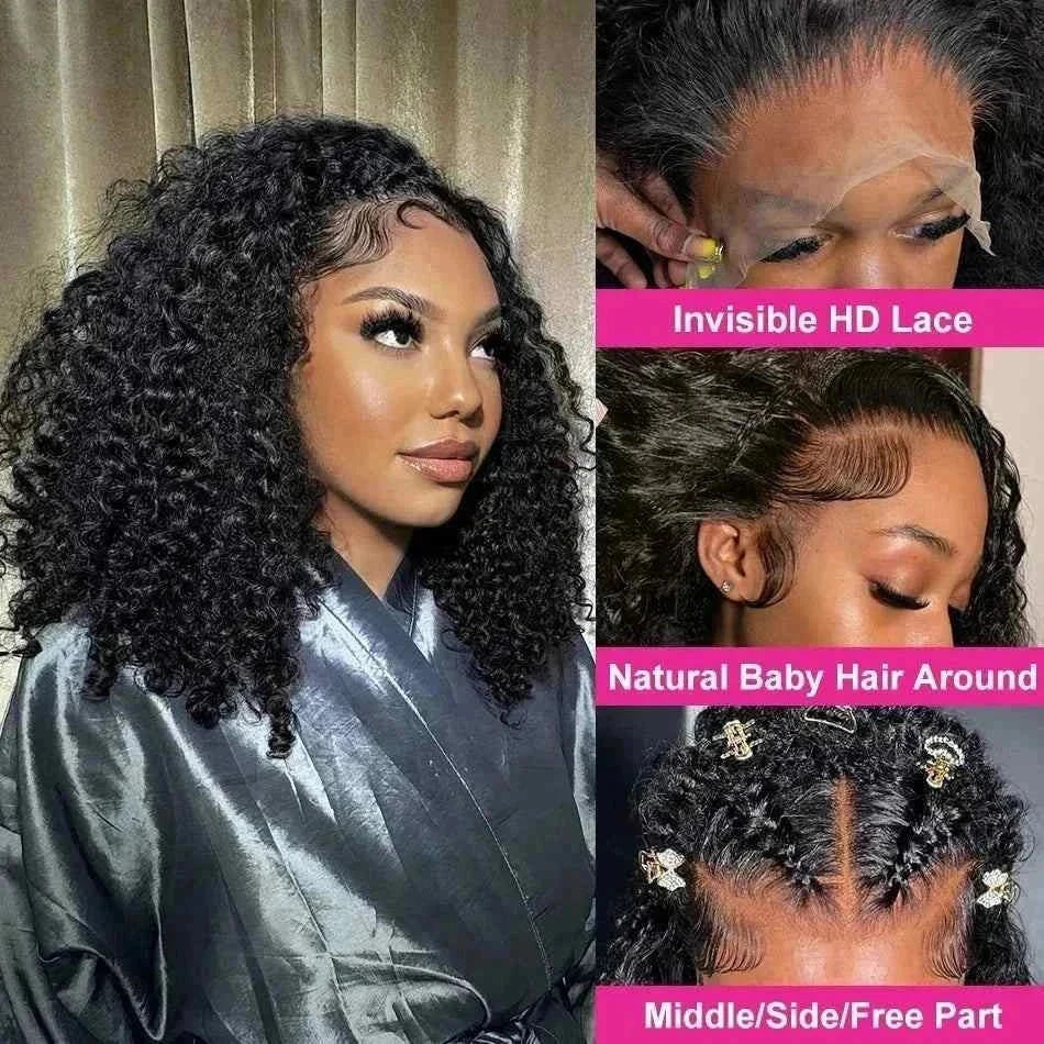 Short bob deep wave lace frontal wig with natural baby hair and invisible HD lace.