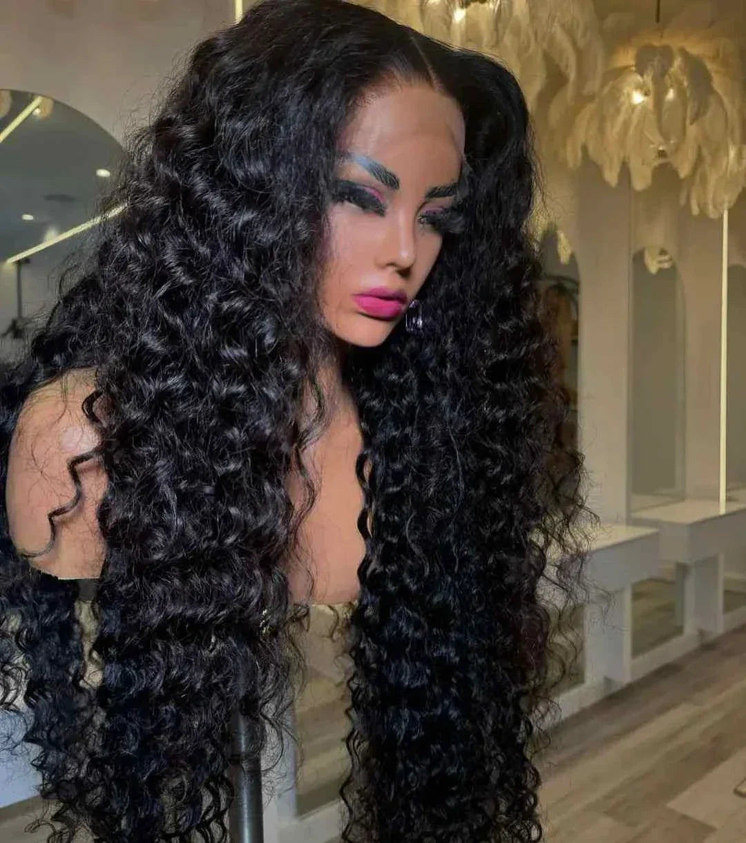 Curly wave frontal wig with 210 density HD lace and deep curly human hair.