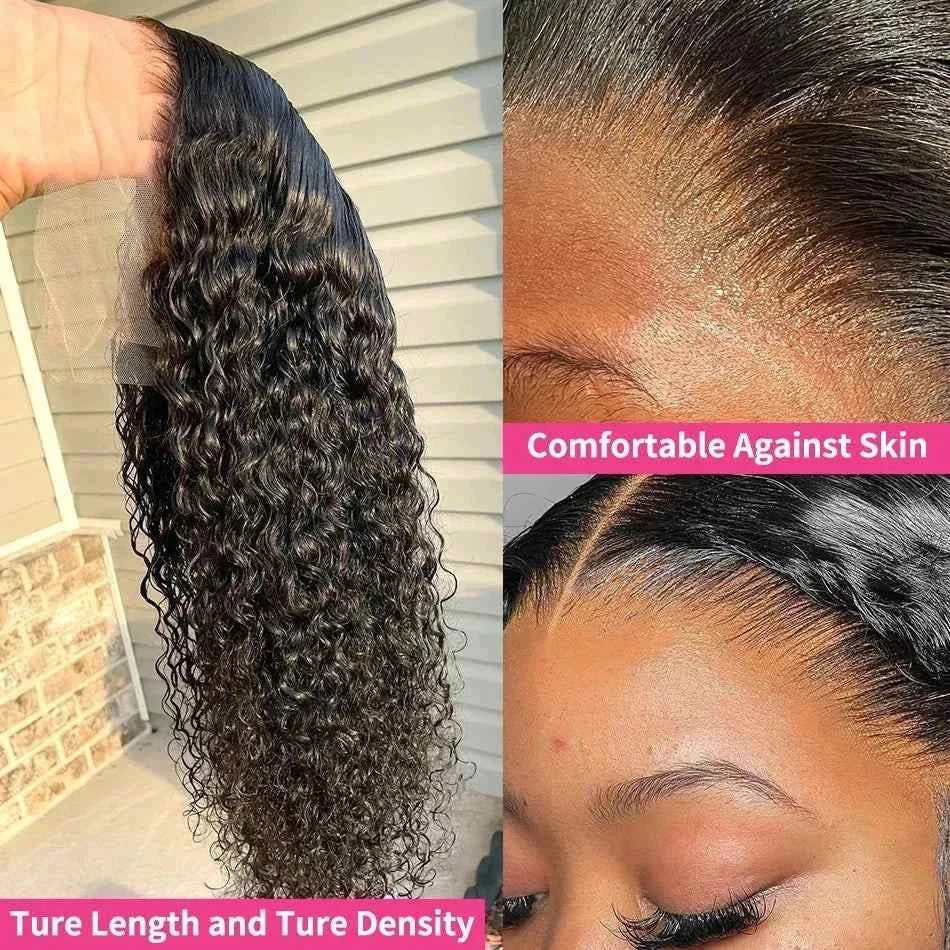 Curly wave frontal wig with 210 density and HD lace, showcasing deep curly human hair texture and pre-bleached knots.