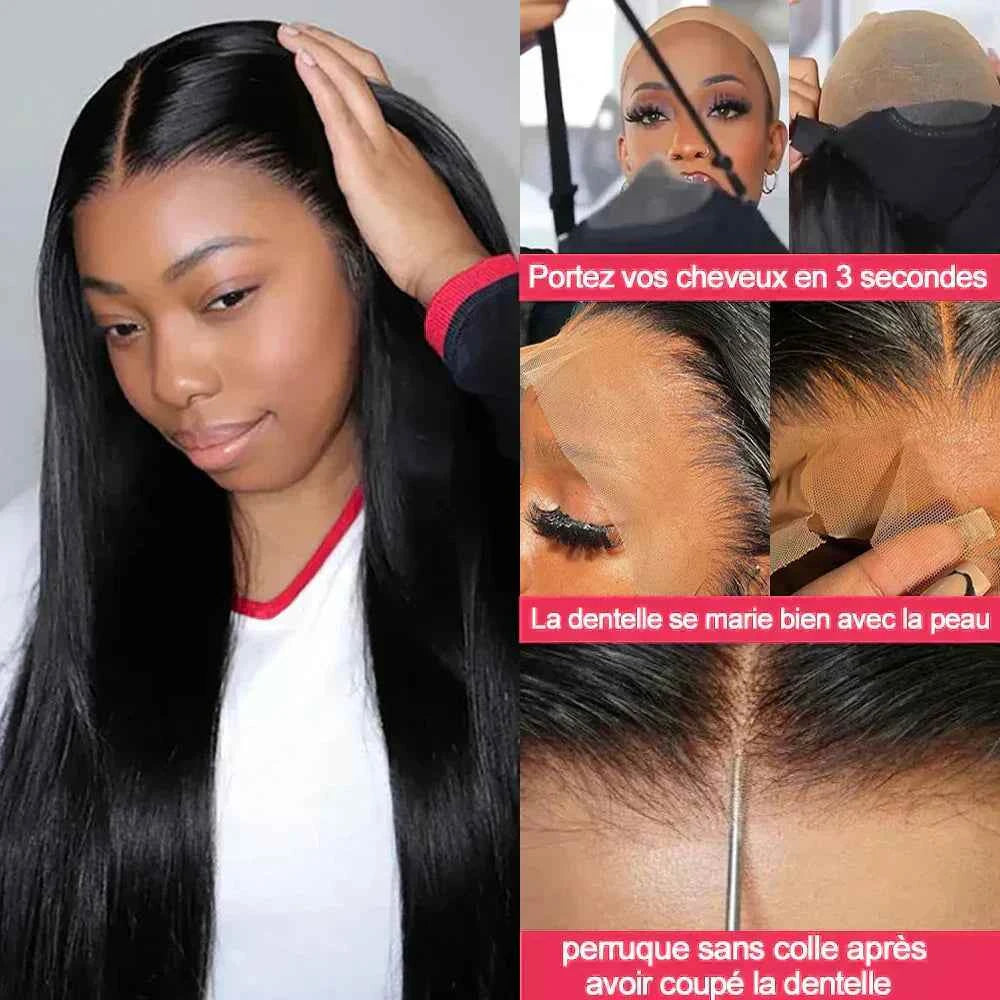 Indian wig human hair, 180 density, bone straight lace front, pre-plucked, natural color, versatile styling.