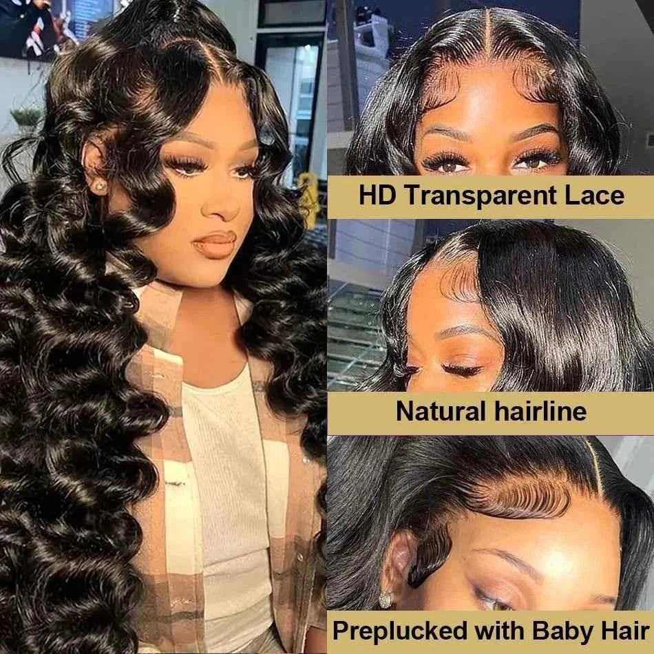 28 30 inch loose wave HD lace frontal wig with natural hairline and baby hair.
